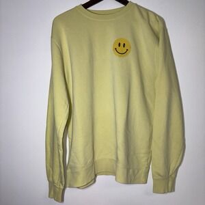 Living Fully Mallory Ervin Sz Med Smiley Face Crewneck Intentional Distressed